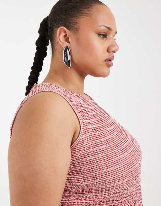 ONLY Curve – Czerwona luźna sukienka maxi w kratkę vichy, 4 z 4