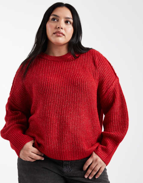 ONLY Curve – Czerwony sweter o obszernym kroju - view 1