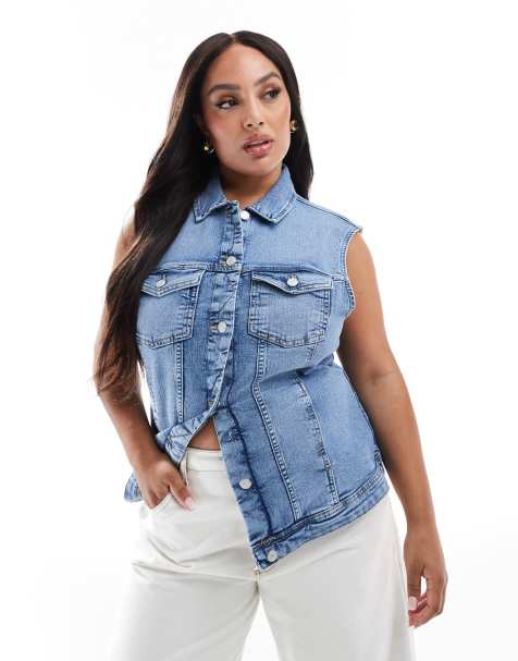 ONLY Curve - Denim gilet in lichtblauwe wassing - view 1