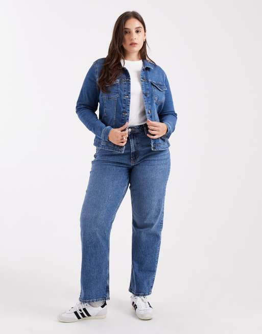 Only Curve - Denim jack in middenblauwe wassing  , 2 van 4