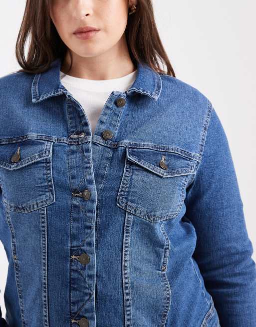 Only Curve - Denim jack in middenblauwe wassing  , 3 van 4