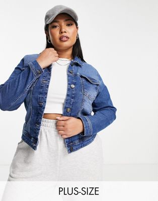 Only Curve denim jacket in mid blue wash  - ASOS Price Checker