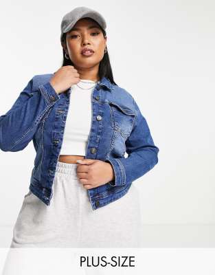 ONLY Curve denim jacket in mid blue wash