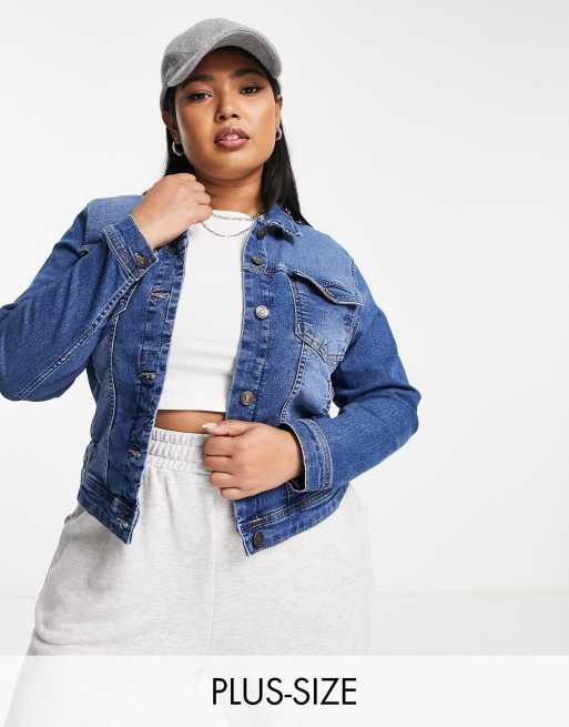 Light blue denim hot sale jacket plus size