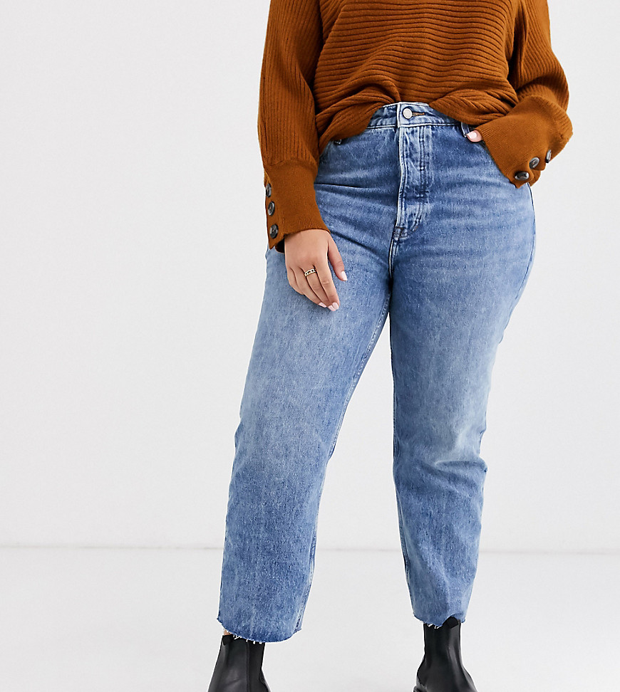 Only Curve - Denim jeans met rechte pijpen en hoge taille in blauw