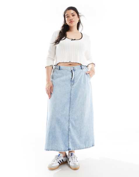 ONLY Curve denim midi skirt in light wash  - view 1