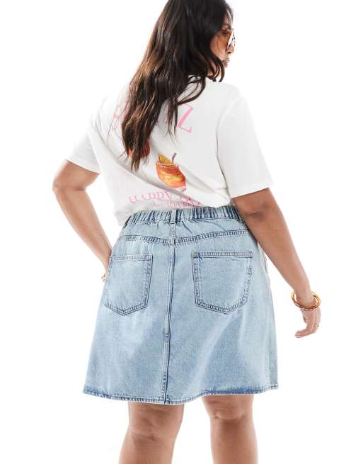 ONLY Curve - Denim minirok met A-lijn in lichtblauw, 4 van 5