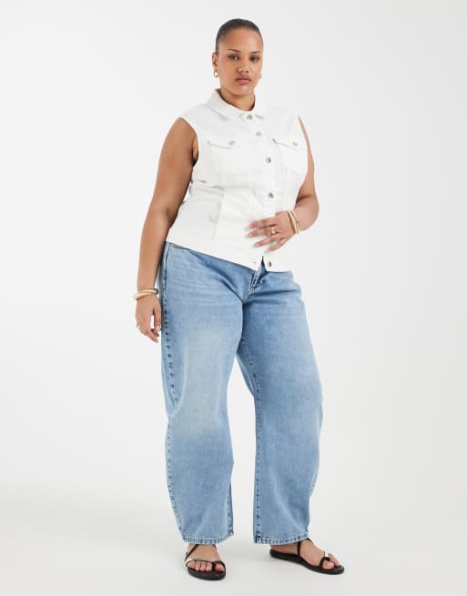 Only Curve - Denim mouwloos jack in wit, 3 van 4