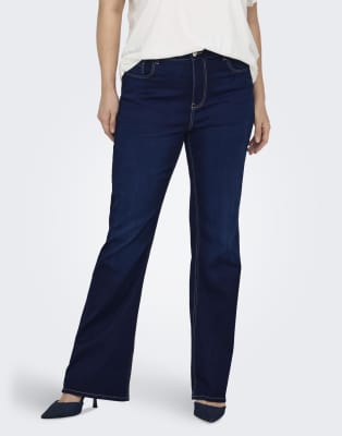 ONLY Curve - Denim-Schlagjeans in Dunkelblau