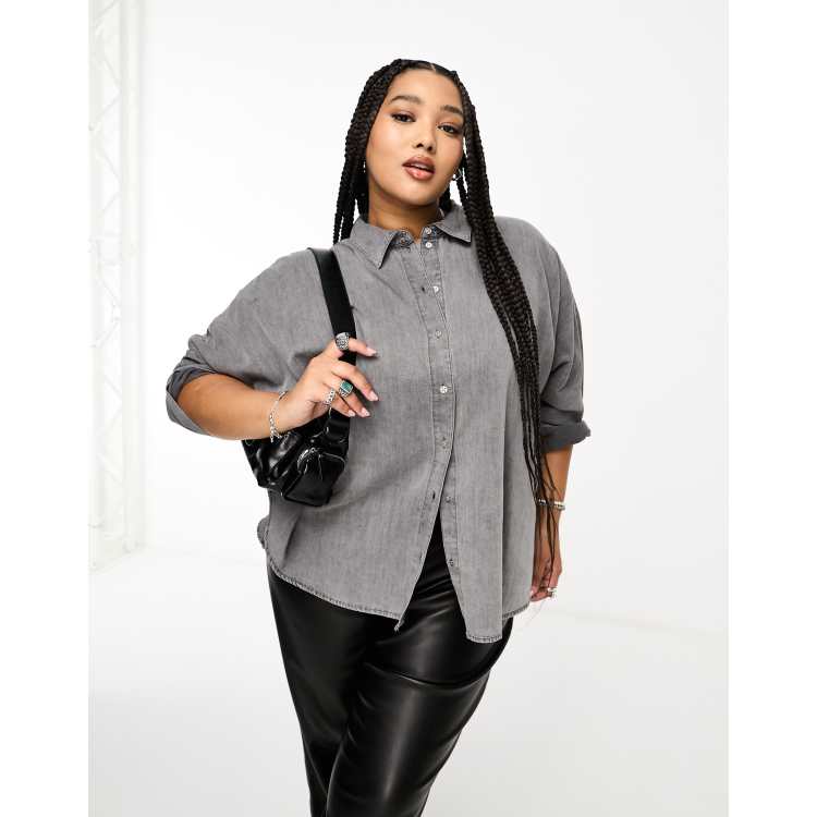 plus size black denim shirt