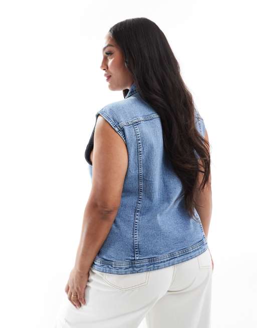 ONLY Curve denim vest in light blue wash, 2 of 4