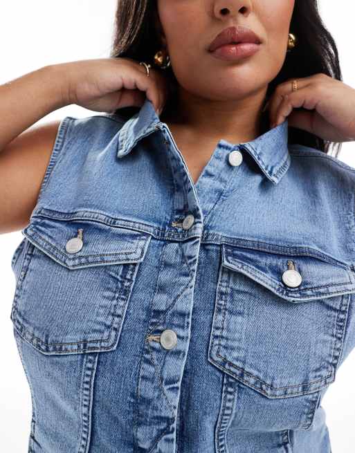 ONLY Curve denim vest in light blue wash, 3 of 4