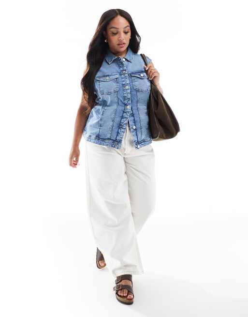 ONLY Curve denim vest in light blue wash, 4 of 4