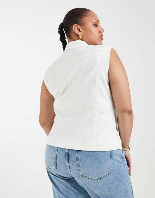 ONLY Curve denim vest in white, 2 of 4