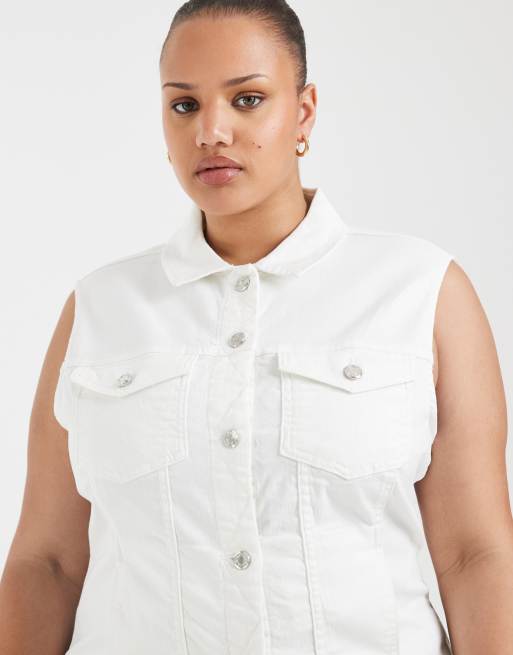 ONLY Curve denim vest in white, 4 of 4
