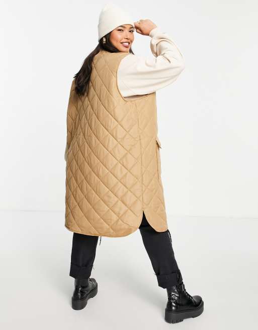 DIAMOND QUILTED LONGLINE HOODED VEST