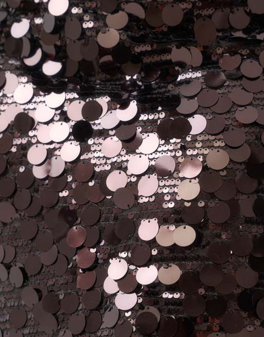 ONLY Curve disc sequin mini skirt in chocolate, 3 of 5