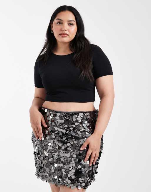 ONLY Curve disc sequin mini skirt in gunmetal, 2 of 5