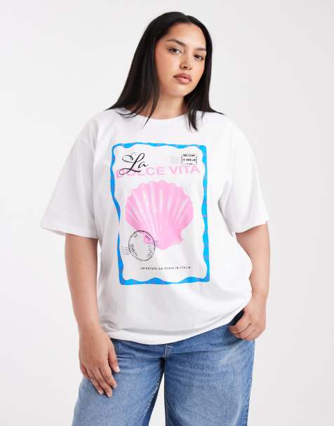 ONLY Curve Dolce Vita graphic oversized T-shirt in white - view 1