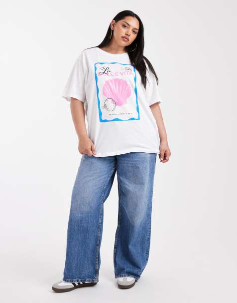 ONLY Curve Dolce Vita graphic print oversized t-shirt in white - view 1