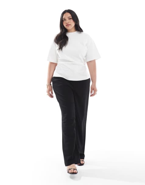 ONLY Curve high waist tailored trousers in black