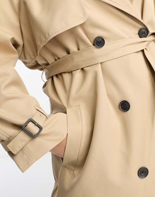 Only Curve double breasted trench coat in camel | ASOS