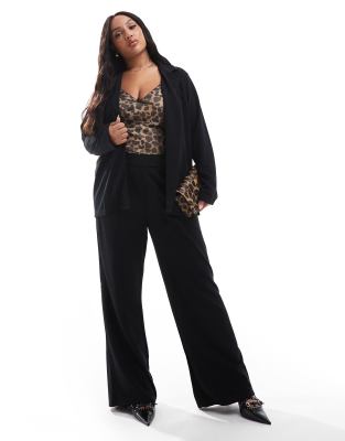 double button wide leg pants in black