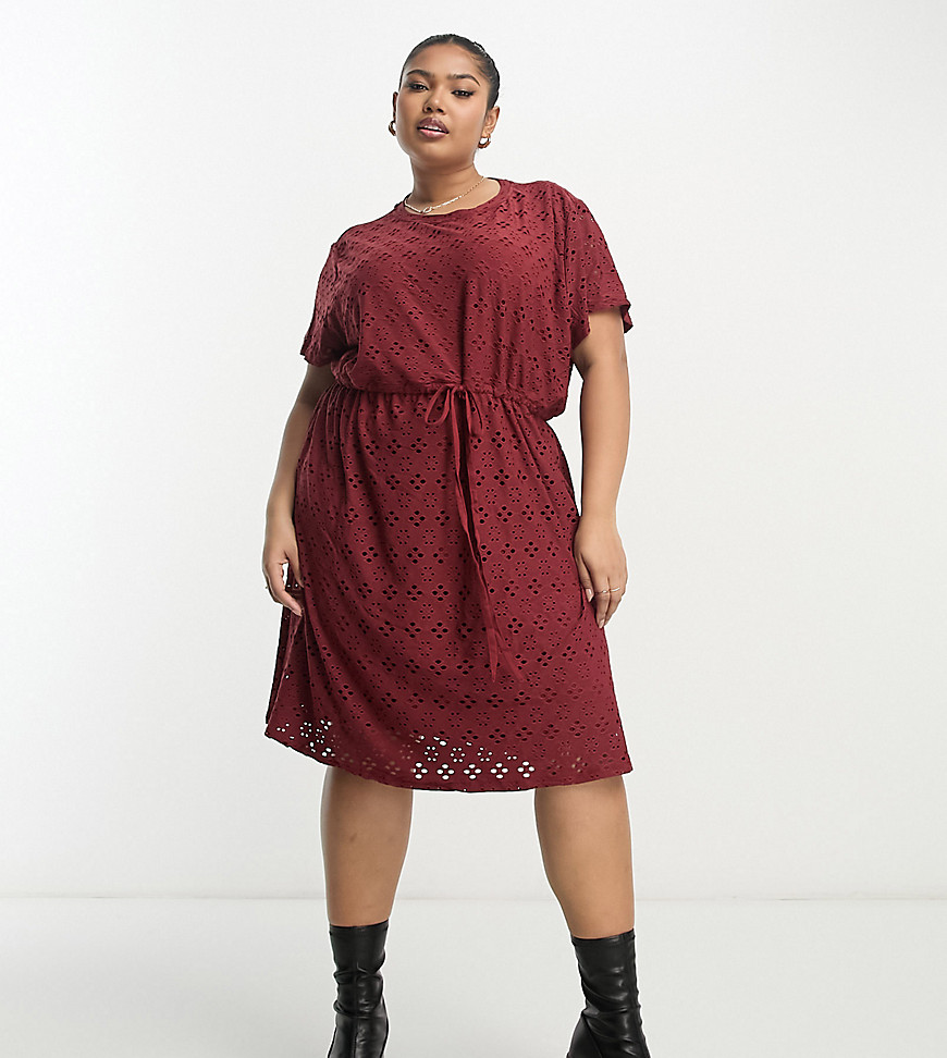 drawstring waist mini dress in burgundy-Red