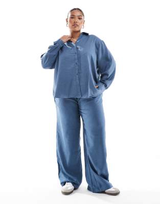 ONLY Curve - Elastische Chambray-Hose in Marineblau, Kombiteil