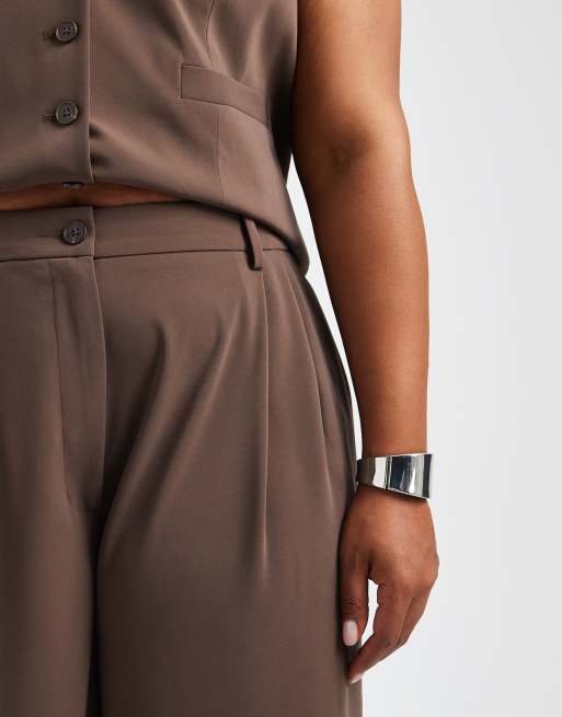 ONLY Curve - Elegante broek met wijde pijpen in chocoladebruin, deel van co-ord set, 5 van 5