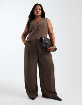 ONLY Curve - Elegante Hose in Schokobraun mit weitem Bein, Kombiteil-Brown