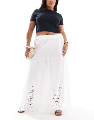 embroidered tiered maxi skirt in white