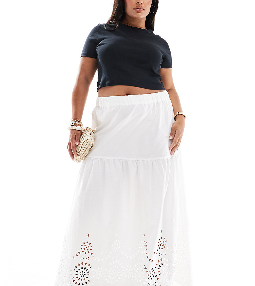 embroidered tiered maxi skirt in white