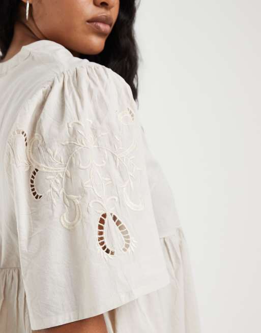 ONLY Curve embroidered v-neck blouse in stone, 2 of 4