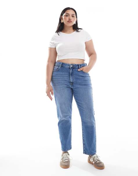 ONLY Curve – Emily – Mellanblå jeans med raka ben - view 1
