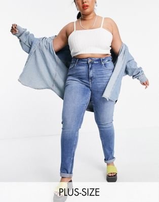Only Curve Erica slim straight leg jeans in mid wash blue - ASOS Price Checker