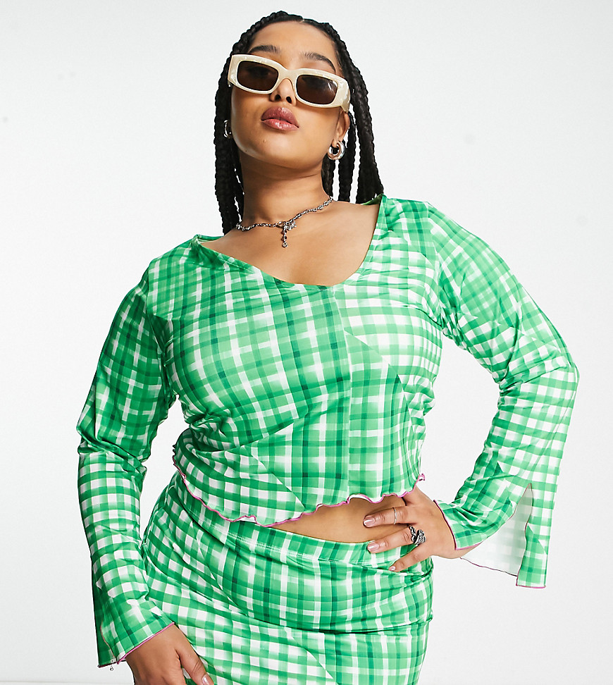 Only Curve Exclusive Maxi Skirt In Green Gingham - Part Of A Set