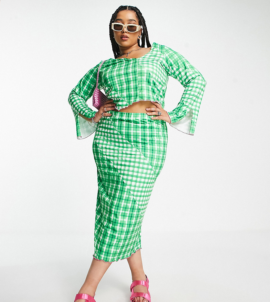 Only Curve exclusive maxi skirt co-ord in green gingham
