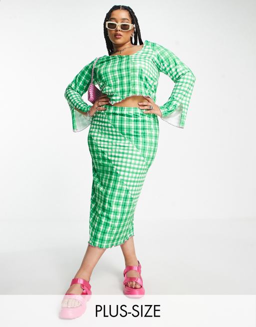 Only Curve – Exclusive – Spódnica maxi w zieloną kratkę vichy, część zestawu