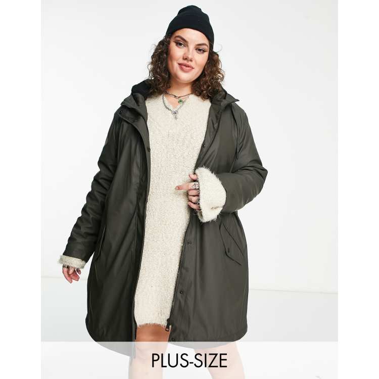 Plus Size Black Faux Fur Lined Hooded Parka