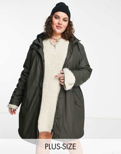 Plus Size Black Faux Fur Lined Hooded Parka