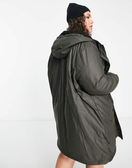 Only Curve faux fur lined hooded rain coat in black | ASOS