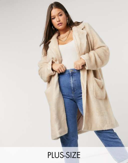 Plus Oversized Pocket Detail Faux Fur Jacket