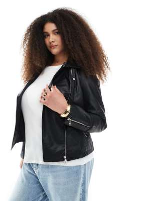 Only Curve faux leather biker jacket in black | ASOS