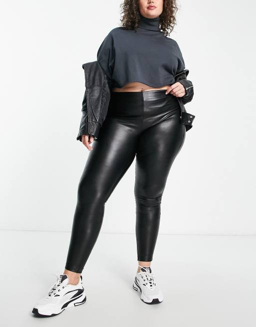 ASOS Curve ASOS DESIGN Curve leather look legging with side split in black  - ShopStyle