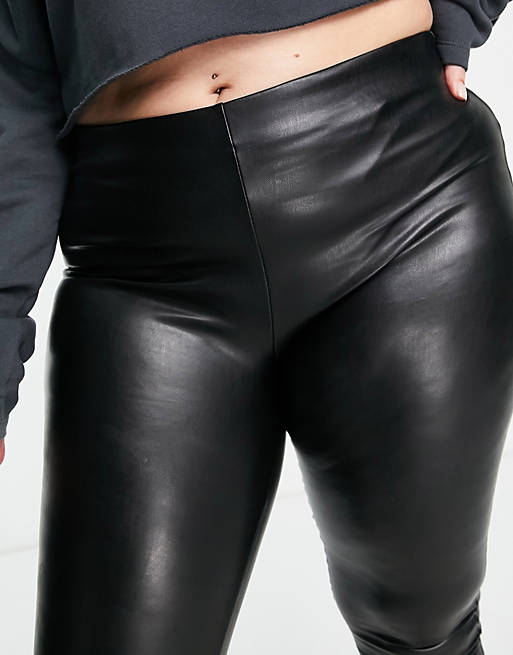 Only Curve faux leather leggings in black