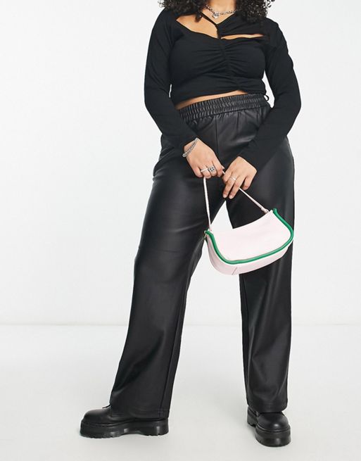 River Island faux leather straight leg pants in black