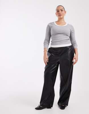 Only Curve Faux Leather Straight Leg Pants In Black