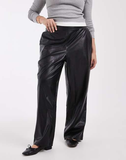 Only Curve faux leather straight leg pants in black, 2 of 5