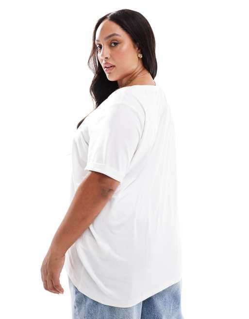 ONLY Curve fold up t-shirt in white, 3 of 4